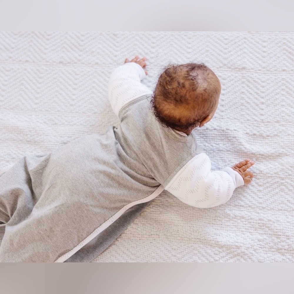 Soft Grey Infant Sleep Sack with White Sleeves
